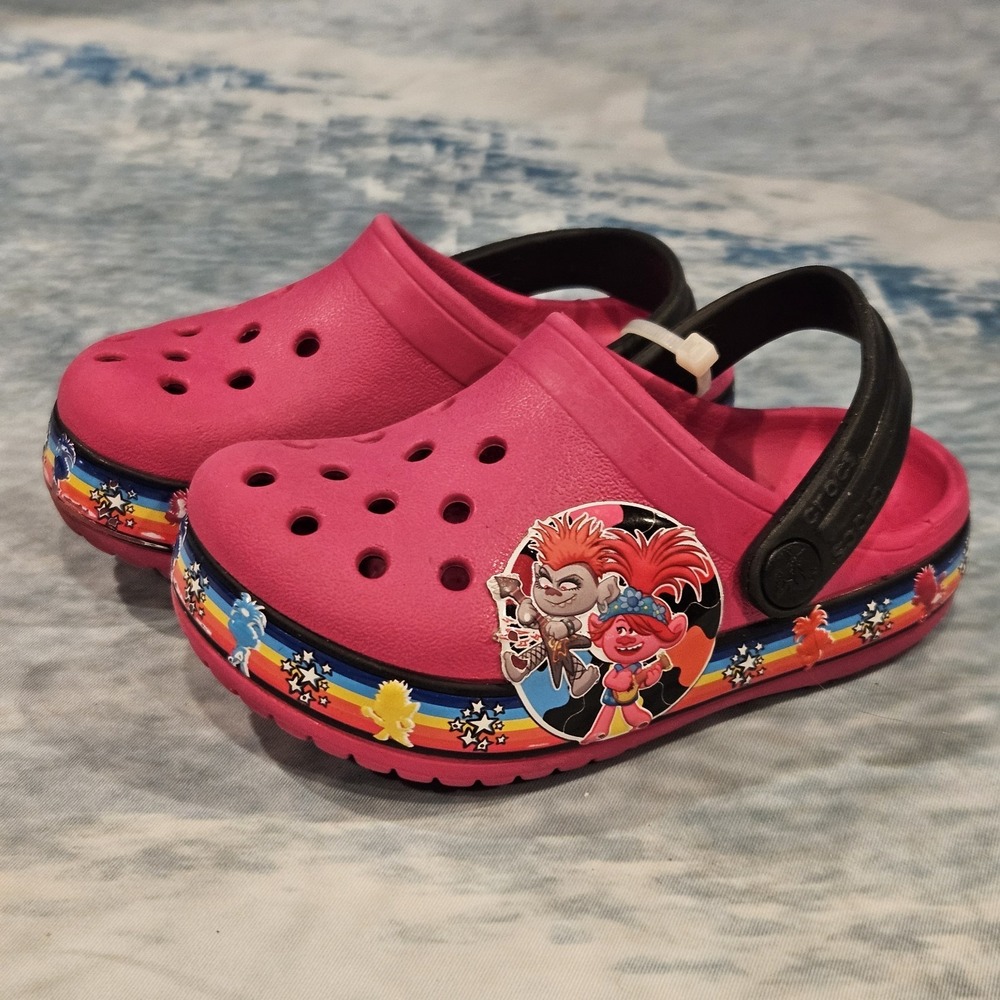 Crocs Trolls Toddler Size 7 Pink Clogs Slip On‎ Kids Shoes